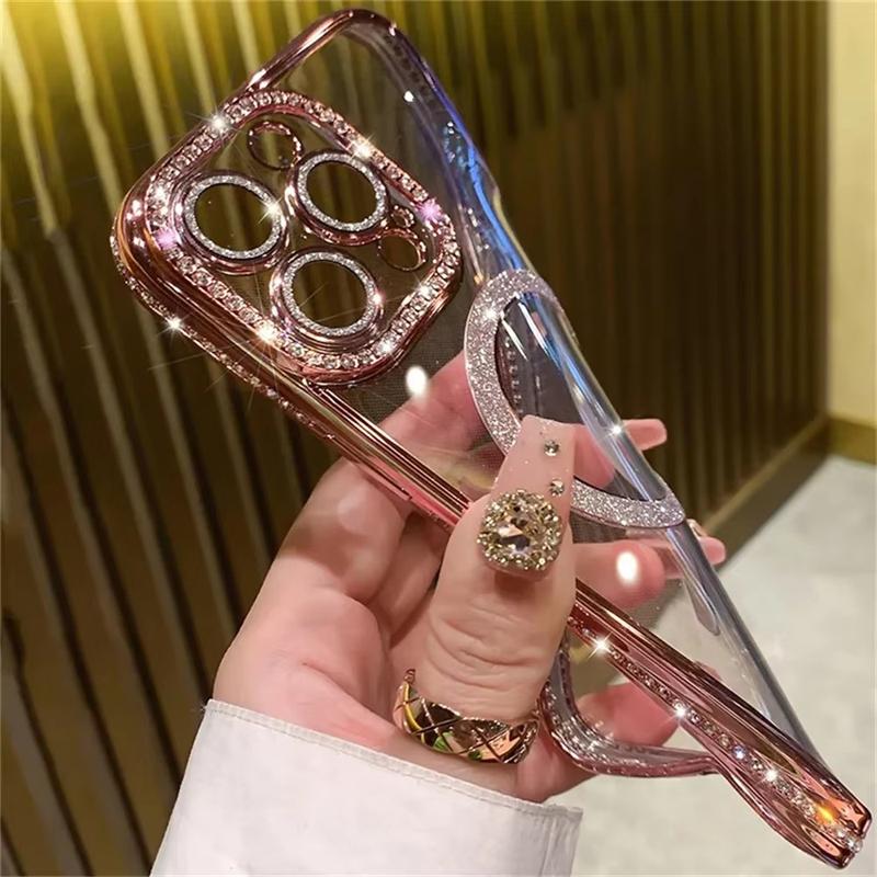 Új Divat Csillogó Gyémánt Átlátszó Tok iPhone 16 15 14 13 11 12 Pro Max 16 Pluszhoz Mágneses Vezeték nélküli Töltés Bumper Tok