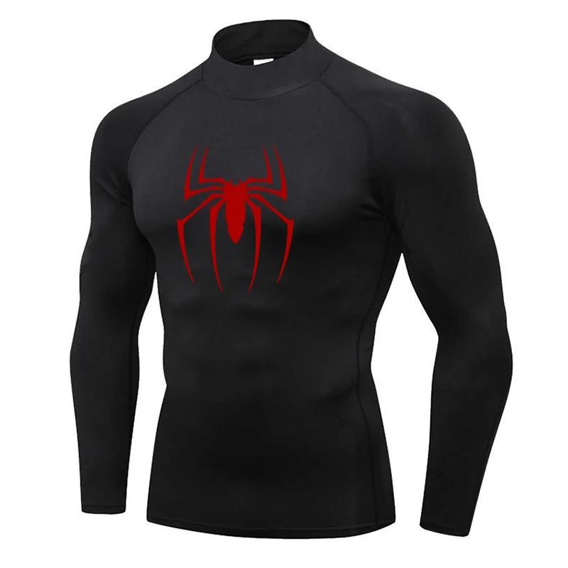 

Spring Mens Compression Long Sleeve T-shirts Red Spider Fitness Sports Shirts Jogging Gym Bodybuilding Quick Dry Tight Rashgards M чёрный