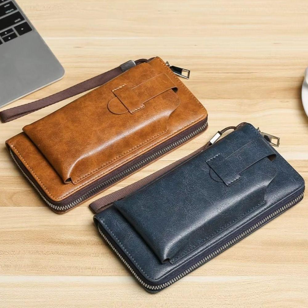 

Multifunction Men s Long Wallet PU Leather Business Coin Purse Card Holder Clutch Phone Bag Men коричневий