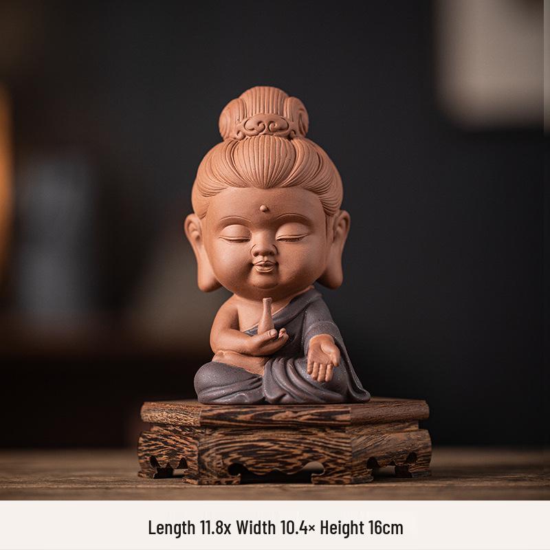 Saha Three Saints Buddha Ceramic Statue: Ksitigarbha, Tathagata, and Guanyin Tabletop Ornament