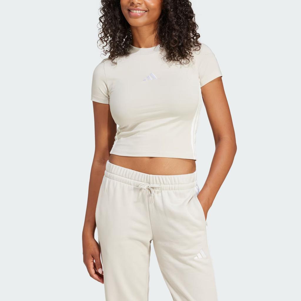 Adidas Essentials 3-Stripes Slim Fit Short Sleeve Sports T-Shirt Women Tops Miracle-Kaolin-Brown White JE1247