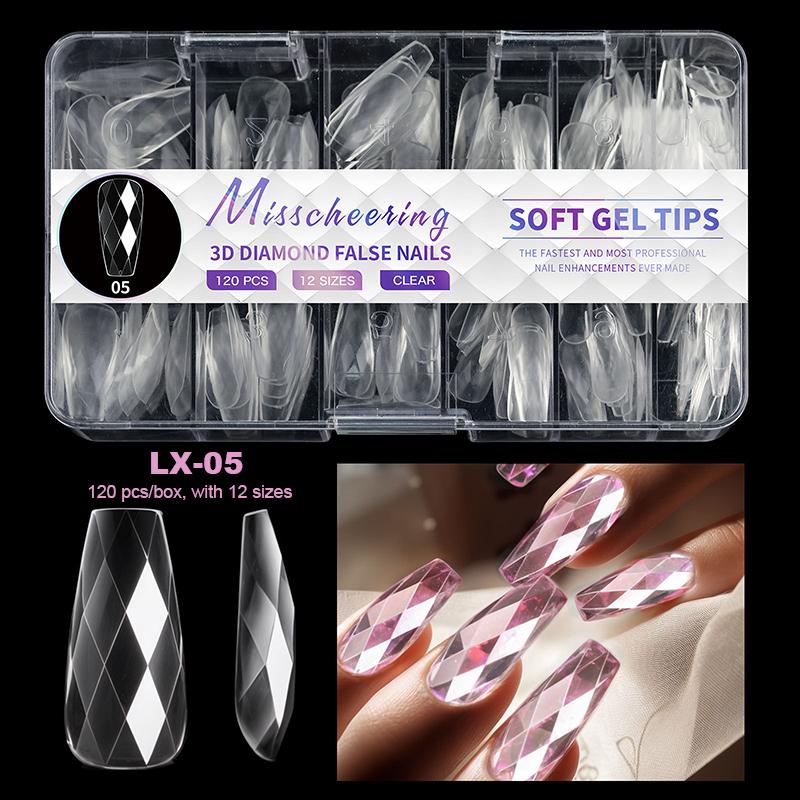 Luxury Diamond Almond Press On False Nail Tips Classic Trapezoidal Full Cover Soft Fake Nails Extension DIY Manicure Salon Tools
