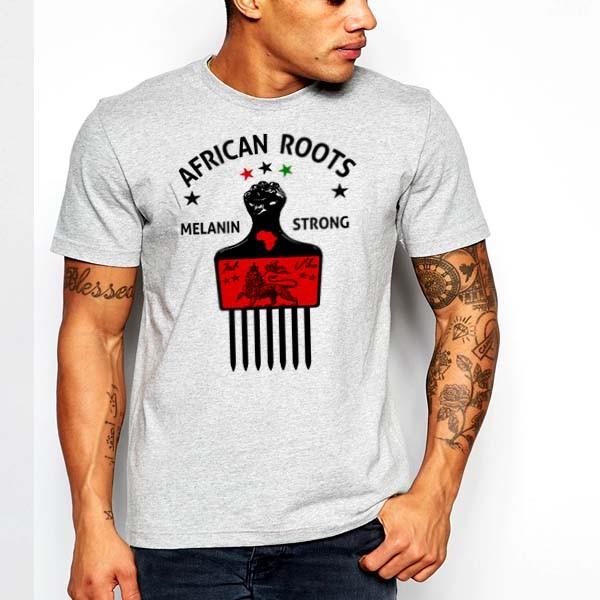 Afro Pick African Root Black History Kente Pattern Jah Rastafari Wakanda Unisex T-Shirt L