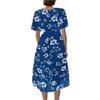 Women's Casual V Neck Short Sleeve Floral Print Dress Midi Length Lightweight Summer Dress with Elastic Waist and Flared Skirt