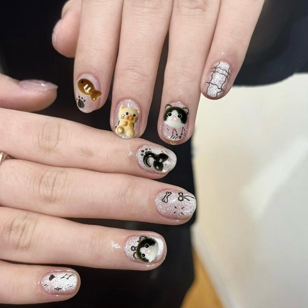 Cartoon Mini Cat Nail Art Charms DIY Craft Nail Decorations Resin Designer Charms  for Nail Art
