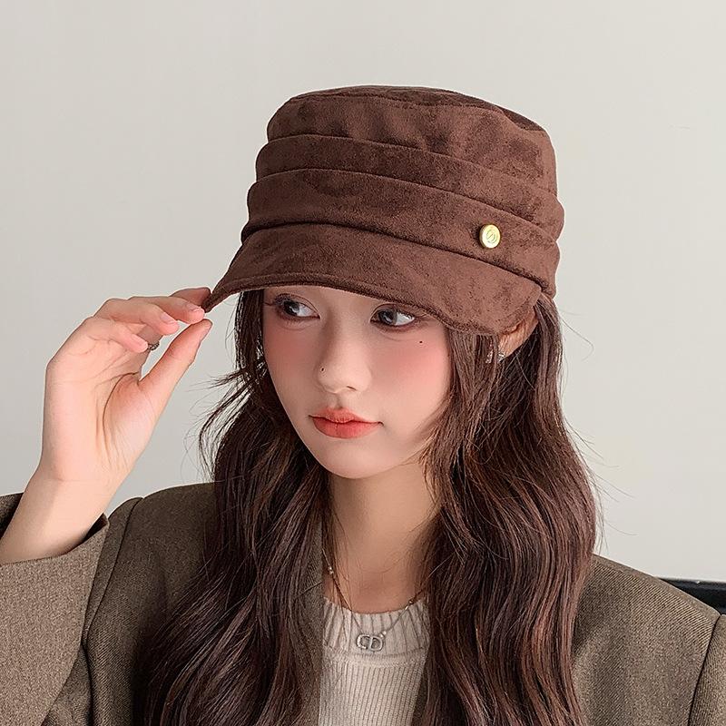 British Hat Women's Suede Pleated Equestrian Hat Versatile Flat Hat Autumn and Winter Versatile Literary Painter Hat