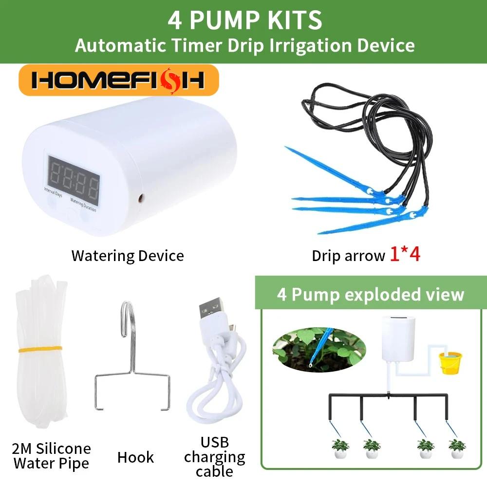 

HOMEFISH Автоматический насос для полива растений и цветов Домашний разбрызгиватель Капельное орошение Устройство 4/8/16 головок Таймер Система Комплект Садовый инструмент