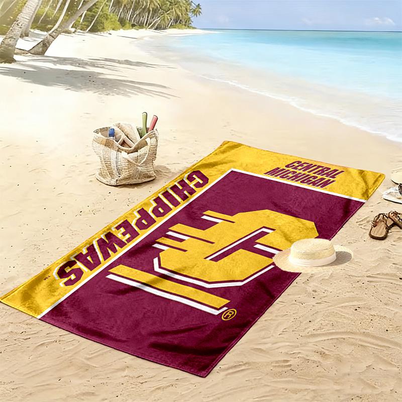 Central Michigan Chippewas Print Beach Towel, Large Soft Quick Dry Towel for Beach Camping Swimming
