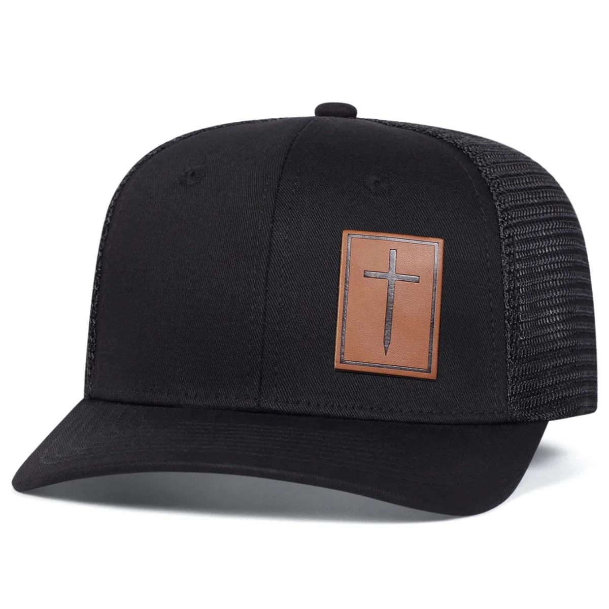 

Unisex Cross Brown Leather Label Baseball Net Caps Spring Summer Outdoor Sunscreen Hat Adjustable Casual Trucker Hats
