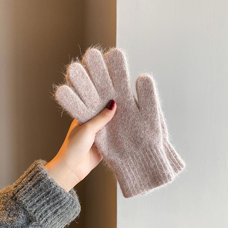 Nové dámské pletené vlněné rukavice z králičí kožešiny na podzim a zimu, větruodolné studentské teplé zesílené chrániče zápěstí, rukavice s dělenými prsty