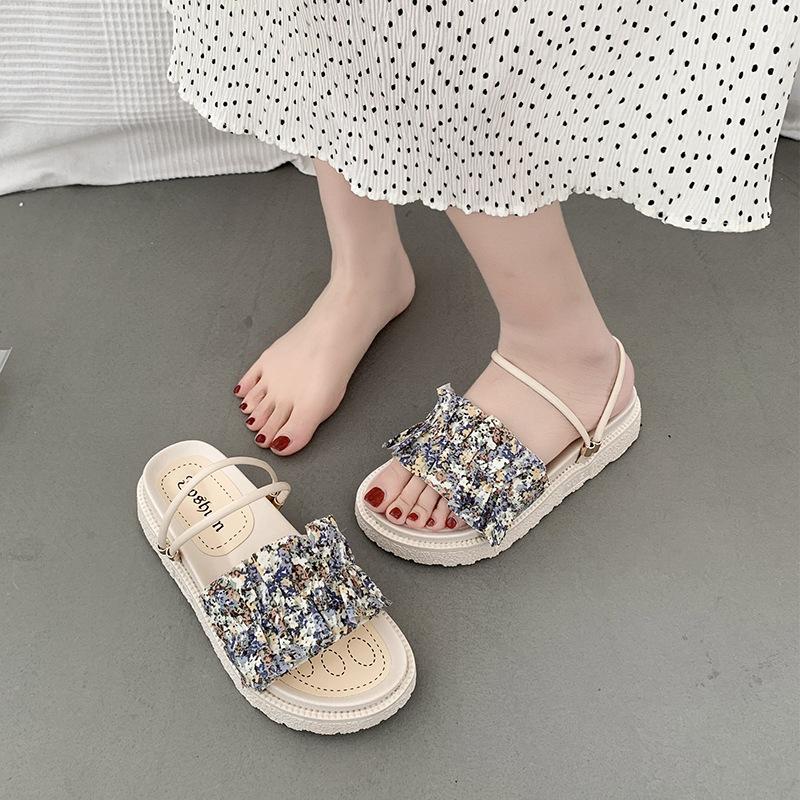 Niche sandals women's summer flat bottom new fashion thick bottom two wear sandals