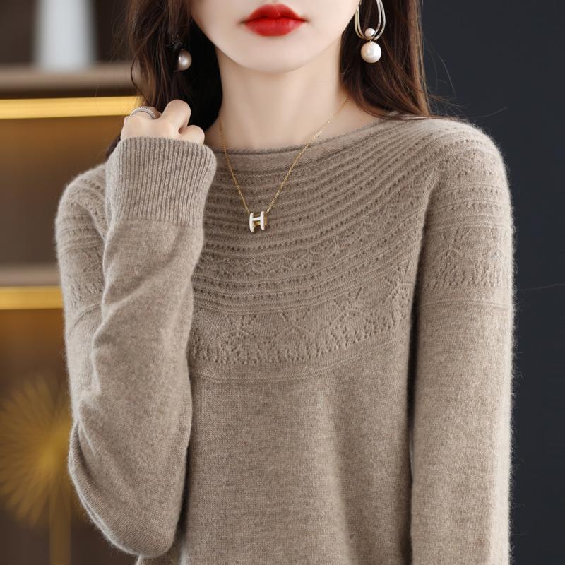 Γυναικείο πουλόβερ με στρογγυλή λαιμόκοψη, κασμίρι Qinghe, 30% κασμίρι 70% μαλλί, χειμερινό πλεκτό πουλόβερ φθινοπωρινό πουλόβερ κασμίρ πουλόβερ