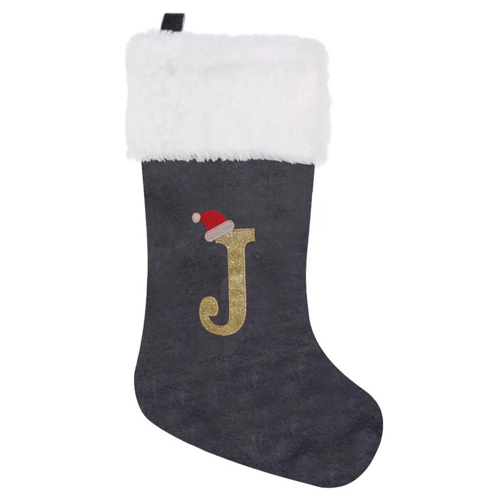 Holiday Christmas Stocking with Faux Fur Cuff Embroidered Letter A Design Classic Hanging Decoration for Fireplace Mantel or Wall Display