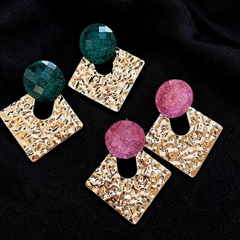 Silver Needle Retro Geometric Resin Pleated Rhombus Stud Earrings