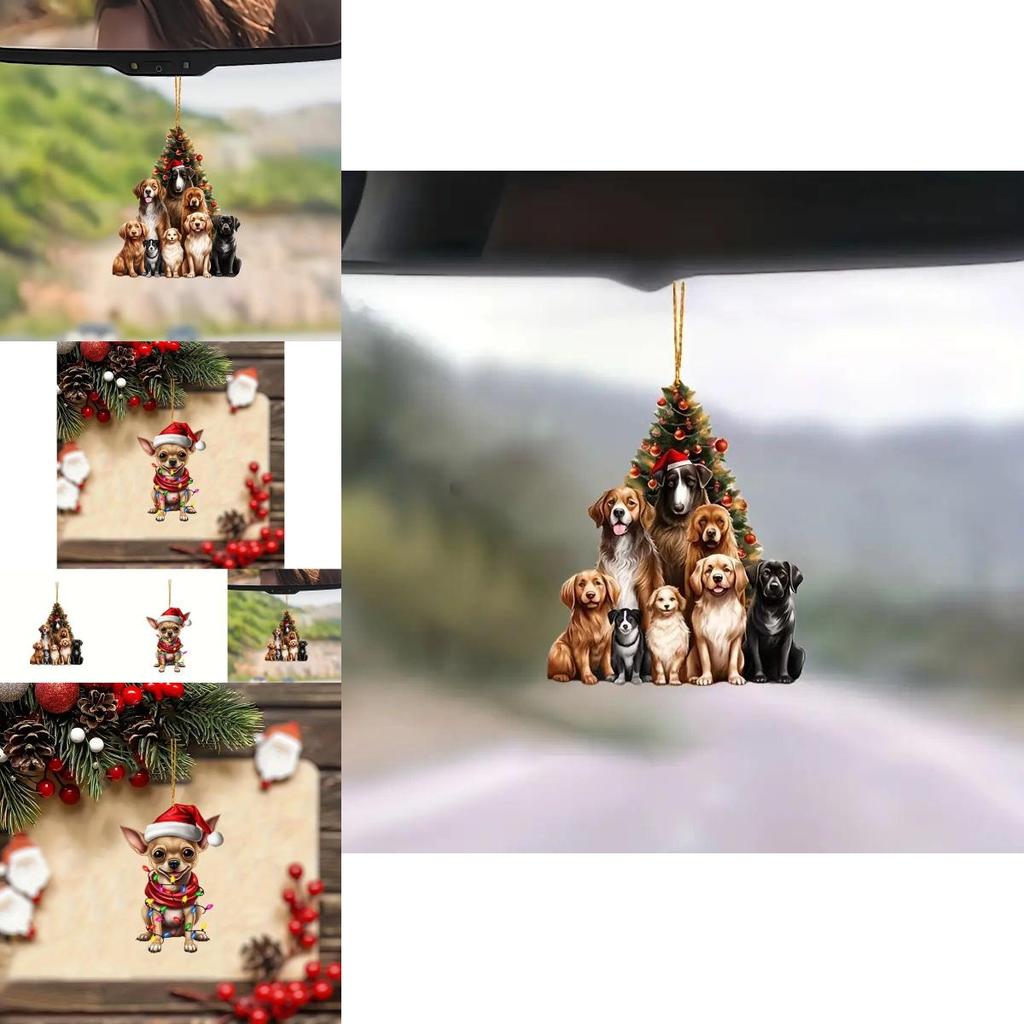 Lebendige Acryl Cartoon Weihnachts-Hunde Auto Hängedekoration Für Stilvolle Fahrzeugdeko
