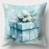 Christmas Decoration Pillow Cover Blue Santa Claus Snowman Snowflake Pattern Suitable for Home Room Sofa Cushion Cover