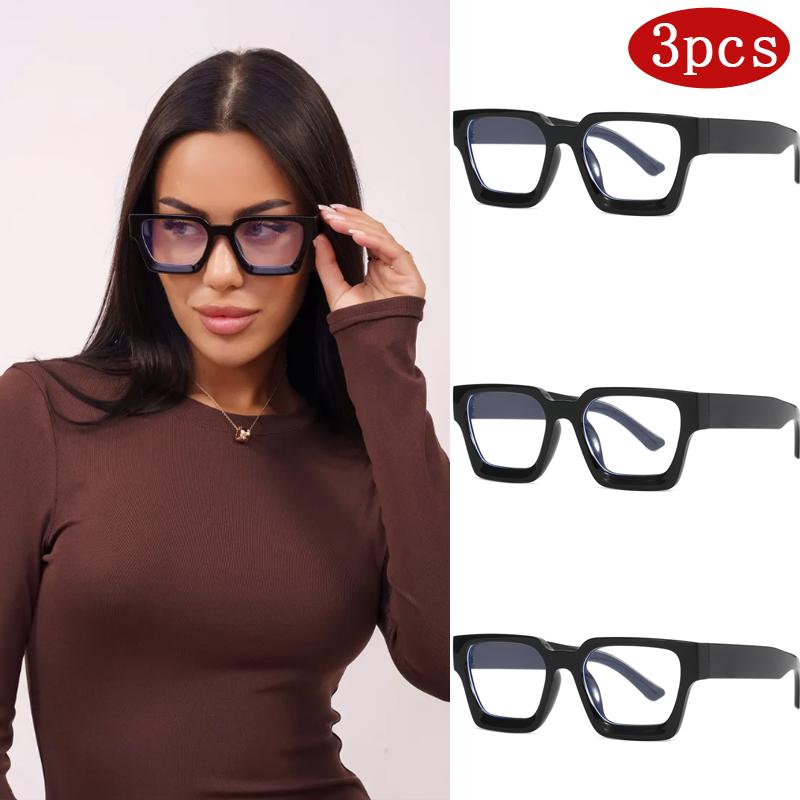 3pcs Vintage Square Frame Decoration Glasses Brand Designer Big Frame Flat Mirror European And American Anti-blue Glasses