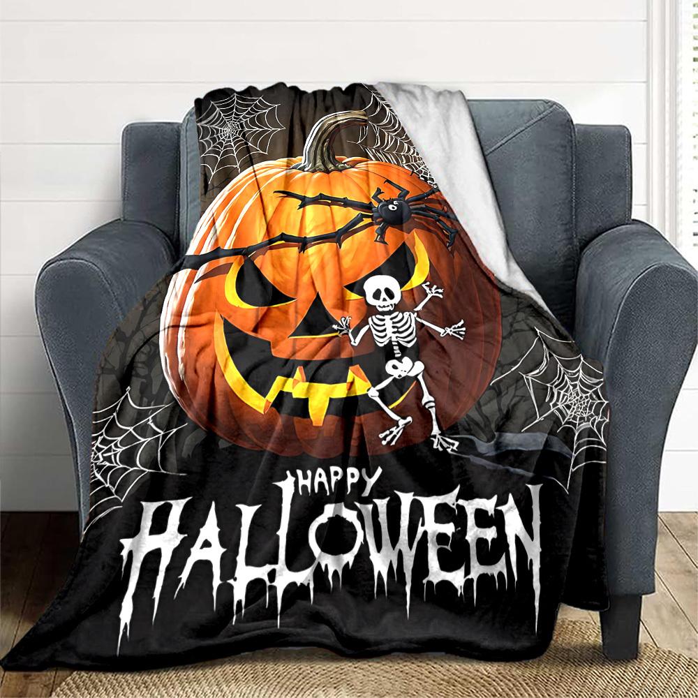 

1pc Halloween Pumpkin Decorations Blanket Lightweight Blanket Throw Blanket For Sofa, Bed, Travel, Camping, Livingroom, Office, Couch, Chair yy2510100 100x150cm