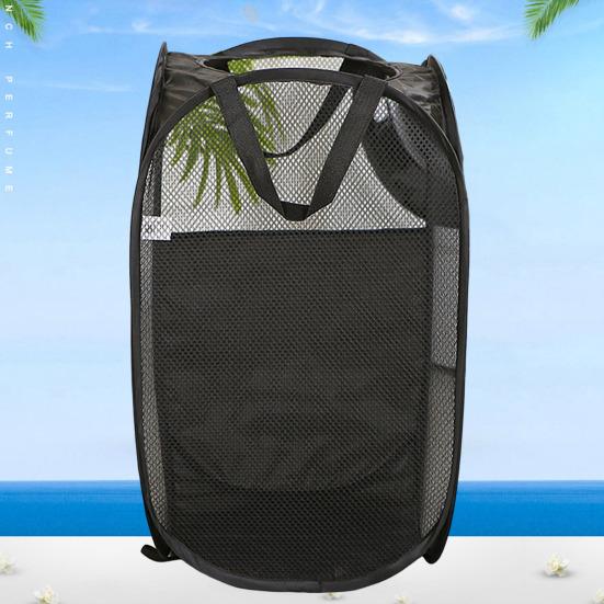 Dirty Clothes Storage Basket Foldable Large Capacity Hollow Out Mesh See-through Breathable Wide Opening Great Load Bearing Straps Toys Dolls Storage