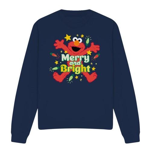Sesame Street Unisex Adult Merry And Bright Elmo Christmas Sweatshirt