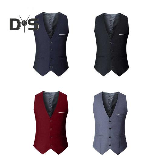 Men Suit Vest V-Neck Sleeveless Single Breasted Slim Fit Business Waistcoat Solid Color Formal Dress Waistcoat