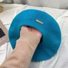 Metal Label Crochet Knitted Hat Warm Woolen Beanie Cap Retro Beret Hat  Women Girl