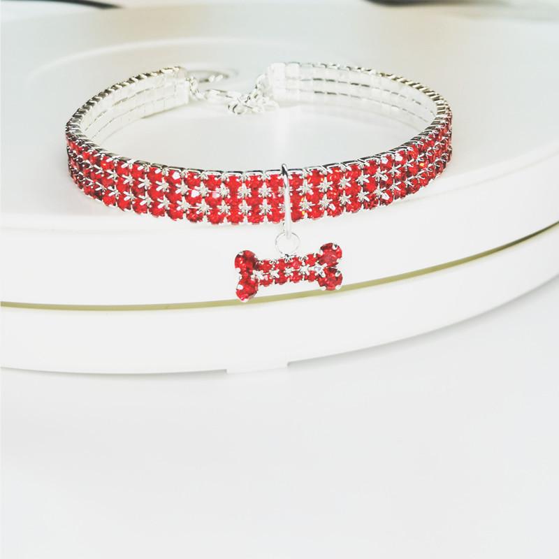 

Top Seller: Three-Row Elastic Dog Collar Necklace with Bone Charm Small красный