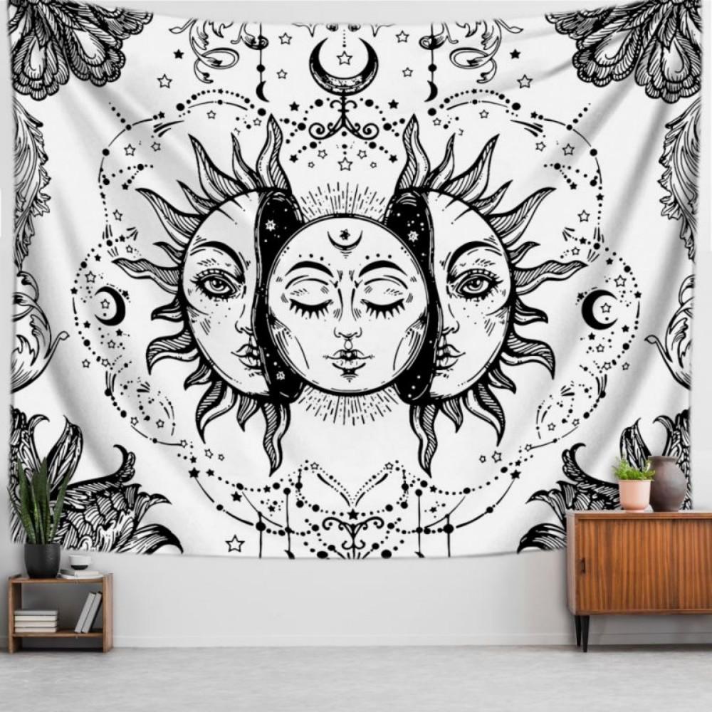 VIKAMA Mysterious Divination Sun Face Print Tapestry Boho Style Living Room Bedroom Home Decoration Wall Tapestry