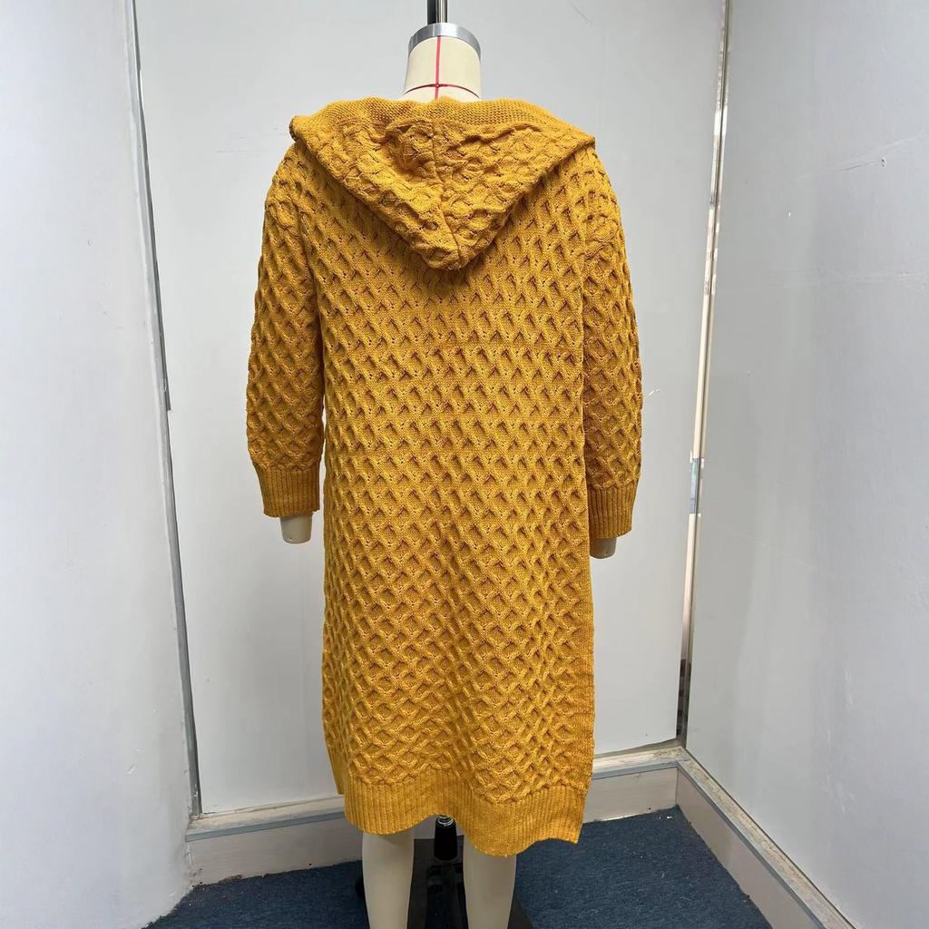Women's Long-sleeved Solid Color Loose Long Sweater Cardigan With Hood Coat