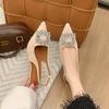 Klassiske Elegante Slingback Sandaler Kvinner Rhinestone Spenne Bakre Stropp Flate Ballett Design Høyhælte Sko Merke Mule Kontor Mujer