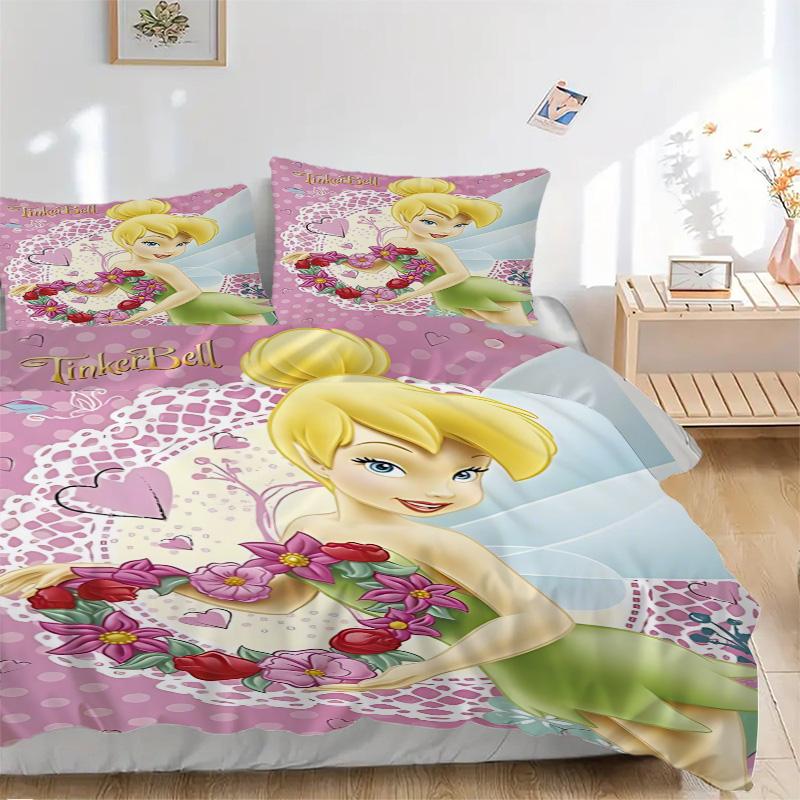 Tinker Bell Fairy Flowers Print 3Pcs Bedding Setduvet Cover With 2 Bedropillowcase Home Birthday Gift