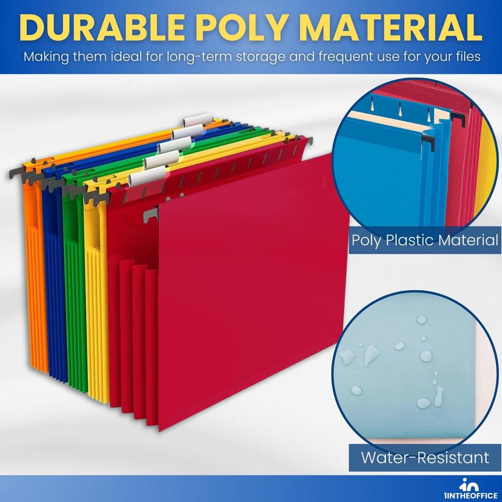 1InTheOffice Poly Expanding Hanging File Folders Letter Size, Hanging File Pocket, File Cabinet Dividers, Assorted, 5/Pack
