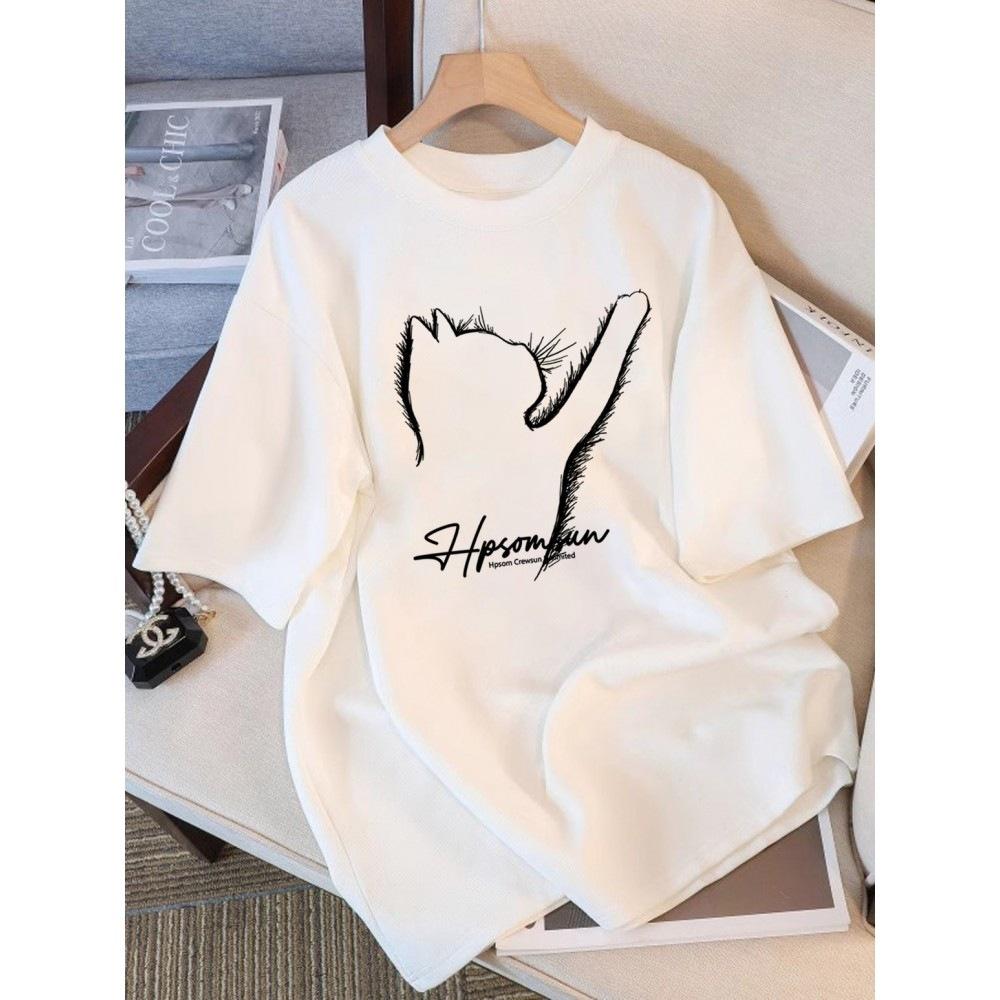 Pure cotton black short-sleeved women's t-shirt new popular summer unique design niche top loose t-shirt