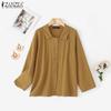 ZANZEA Women Casual Turn Down Collar Loose 3/4 Sleeve Cotton Blouse