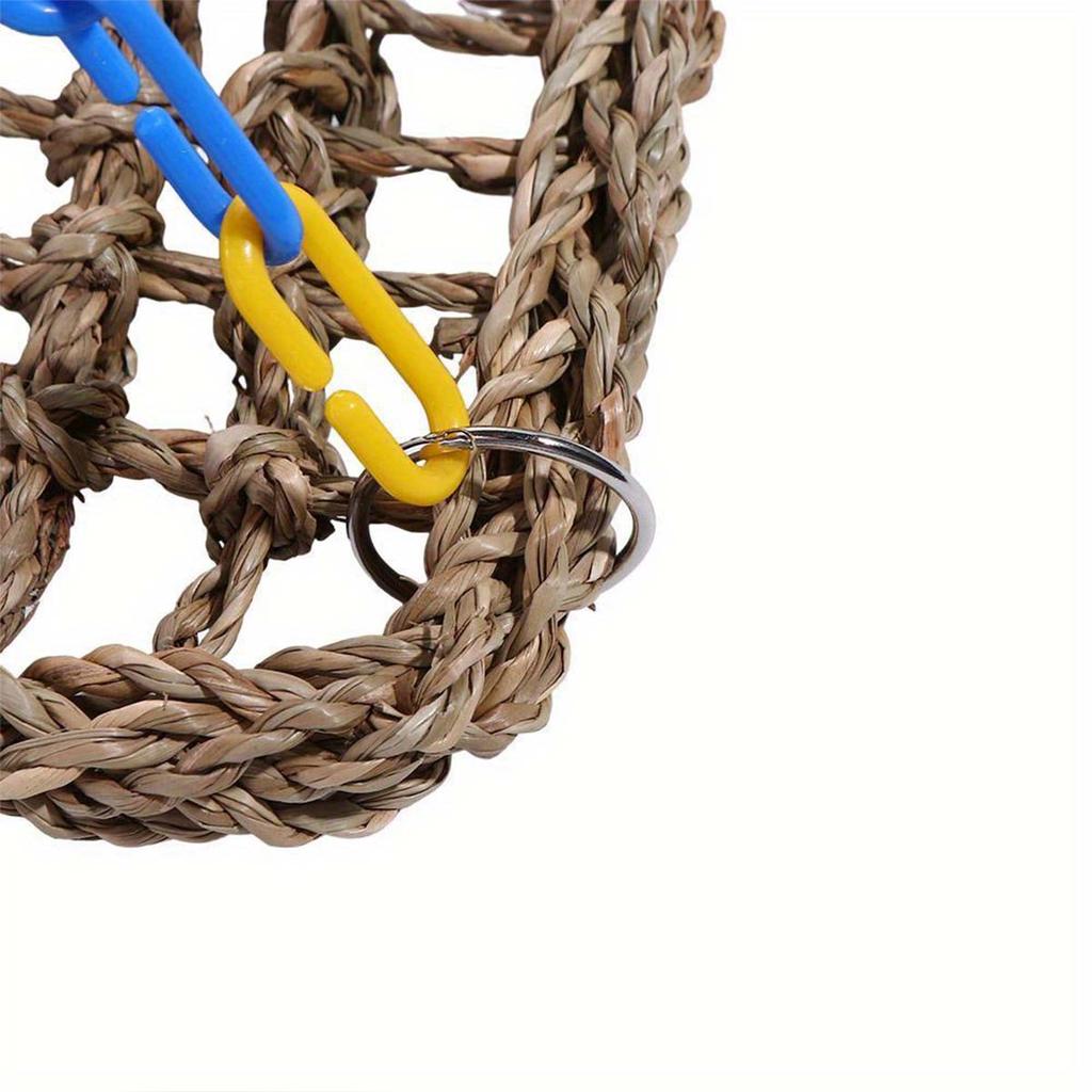 Woven Bird Hammock Woven Grass Bird Hammock Toy Adjustable Chain Ring Comfortable Rocking Toy Bird Accessories For Parrot & Bird