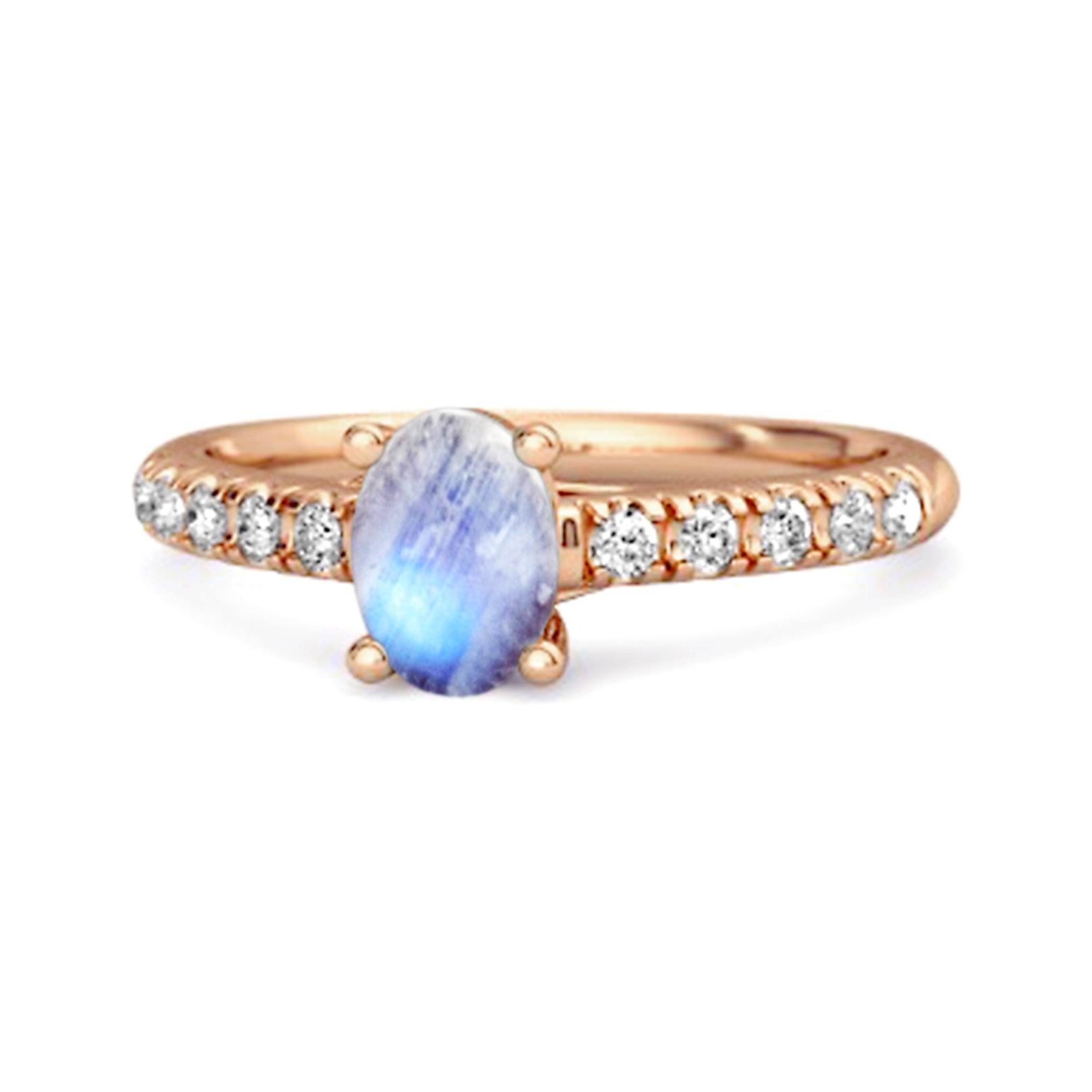

Moonstone Pave Band with White CZ Accents Ring - 925 Sterling Silver Rose Gold Vermeil 6.5