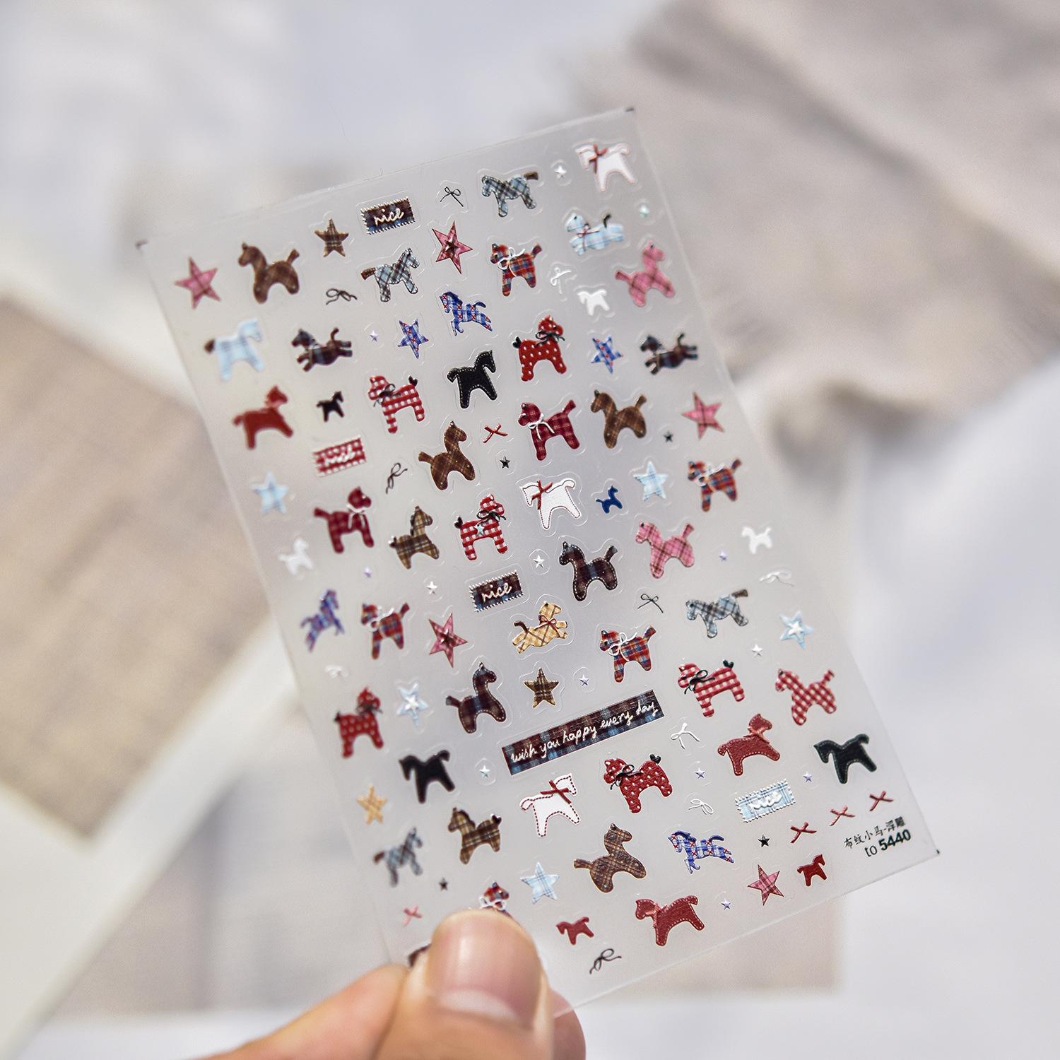 Tomoni Embossed Nail Art Stickers - Sweet & Cool Minimalist Little Horse Designs