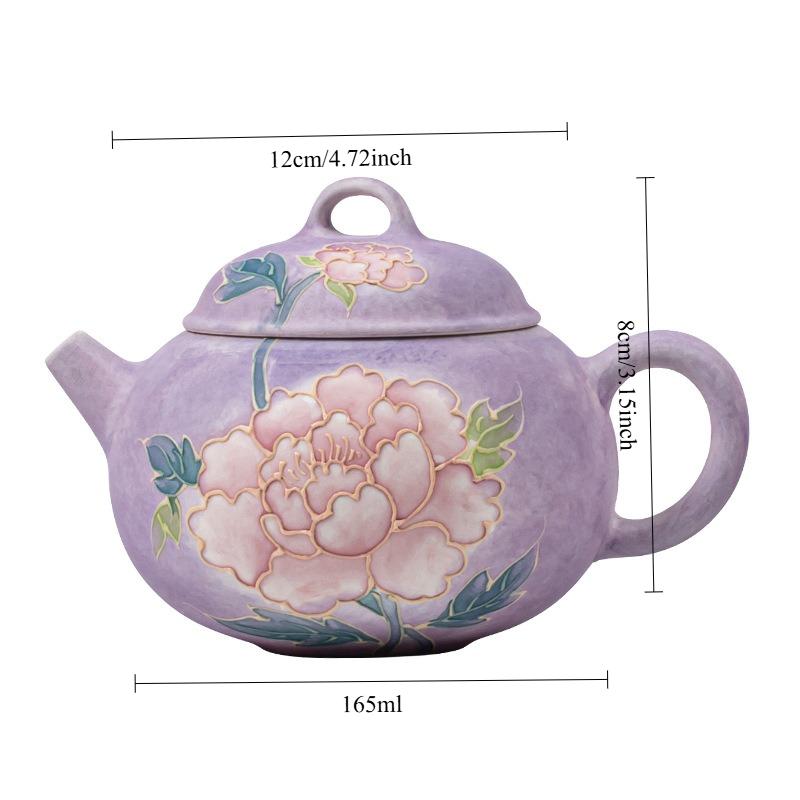 New Chinese Style Ceramic Teapot Hand Painted Peony Relief Kungfu Tea Set Porcelain Pot for Women Home Use Brewing Gift Idea