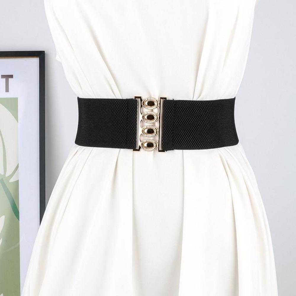 Elastic Waist Cover Golden Buckle Waist Belt Straps Wide Side Waistband Paired with Dress Coat
