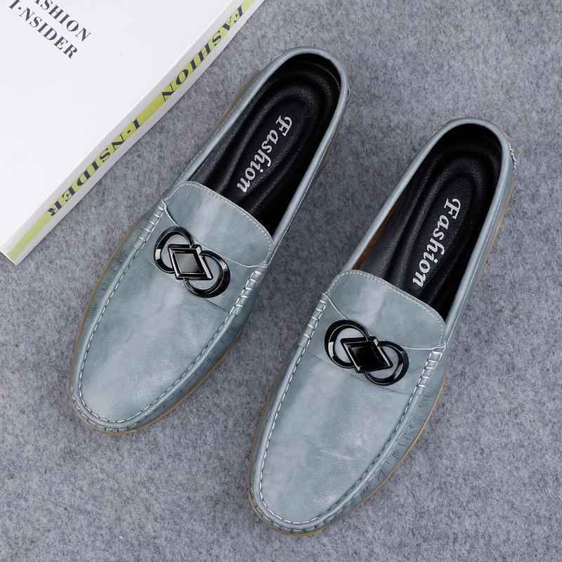 Metal Buckle Loafers Genuine Leather Men's Slip On Flats Comfortable Man Casual Shoes Business Male Driving Footwear Moccasins
