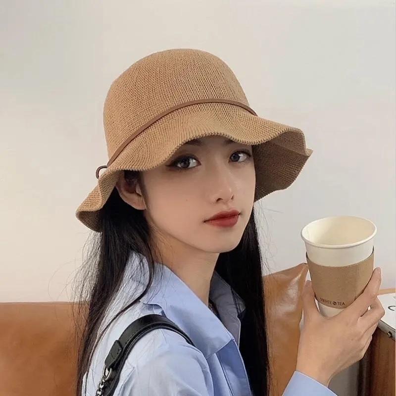 Cappello da Sole Estivo da Donna in Maglia con Fiocco a Falda Corta Protezione Solare per Uso Casual