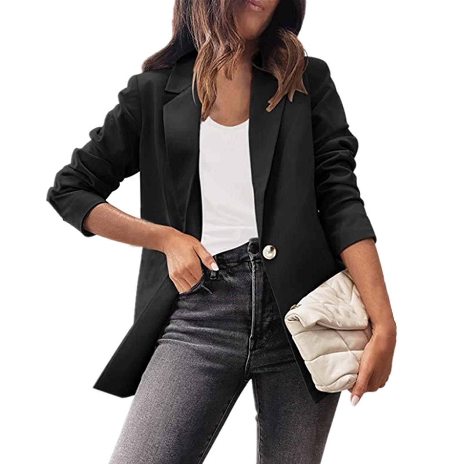 

Жіночий однотонний повсякденний кардиган з довгим рукавом і кишенею. Піджак XXXL чорний