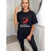 Übergroßes T-Shirt Schwarz Rote Chili und Sapor di Calabria Print Freizeitkleidung für Damen Sommer-Outfits Streetwear-Mode