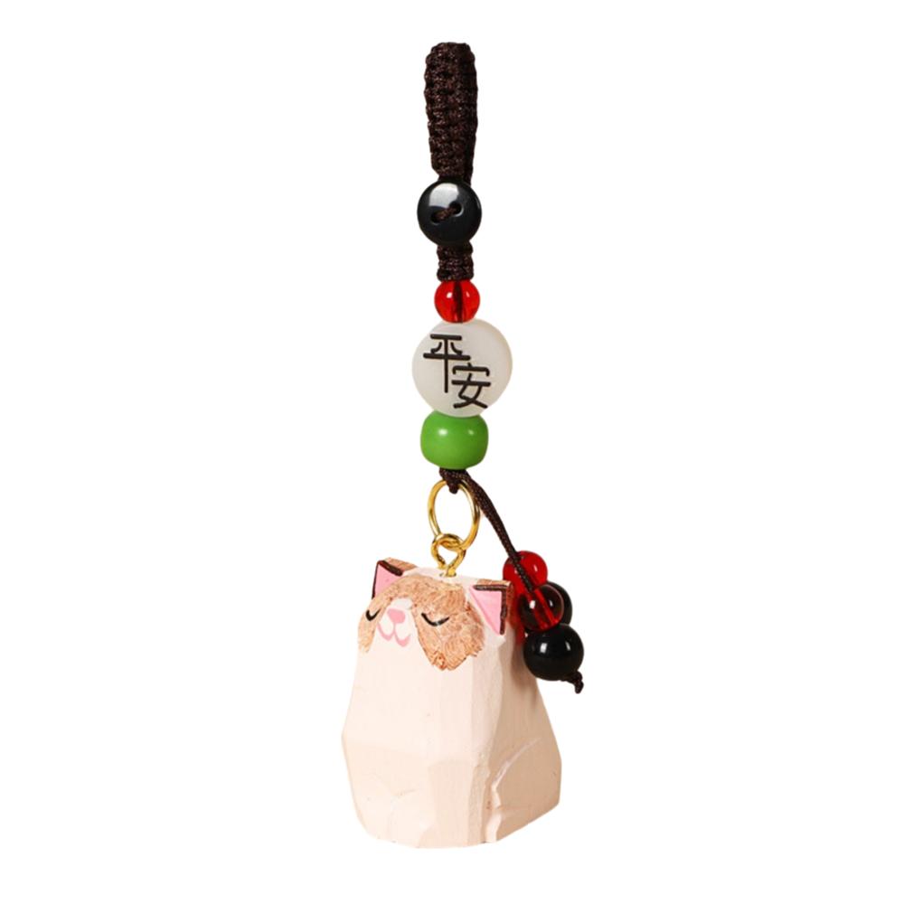 Weave Rope Wooden Carved Cat Keychain Beads Car Keyring Creative Wood Kitty Dolls Pendant  Students
