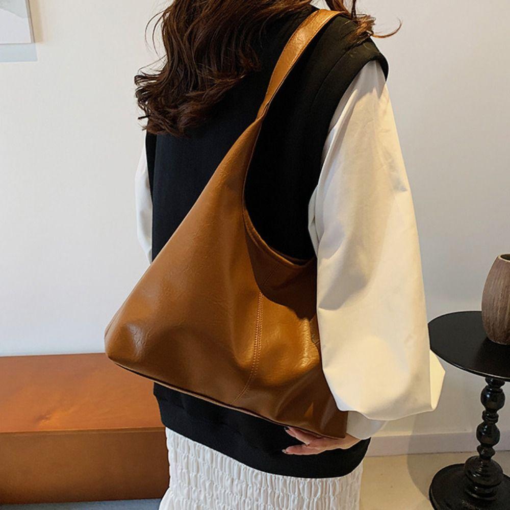 Lightweight Women Tote Bag Large Capacity PU Leather Bag Solid Color Shoulder Bag  Casual Wear