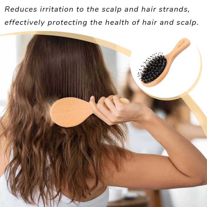Fine Hair Brush For Women Flyaway Hair Frizz Reduce Comb Boar Bristle With Massage Brush Wooden Handle Personal Hairstyle