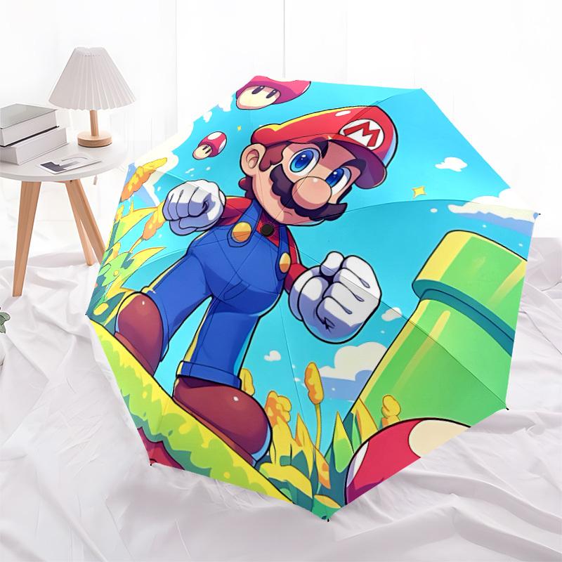 1pc Mario Adventure Automatic Open/close Folding Portable Cute Umbrella with 8-Rib Structure for Women/Men, All-Season Use A0901144