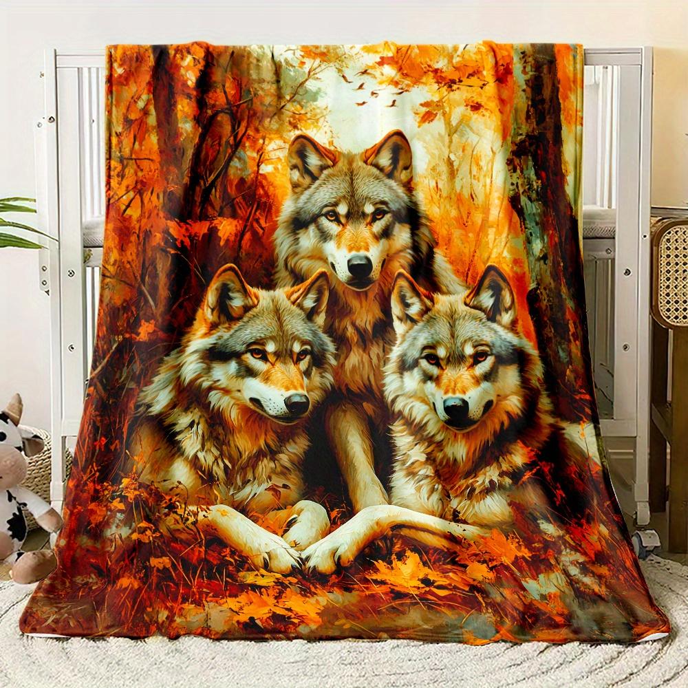 Custom Wolf Fleece Blanket Personalized 3D Forest Animal Throw All Season Soft Warm Bedding Home Decor Gift