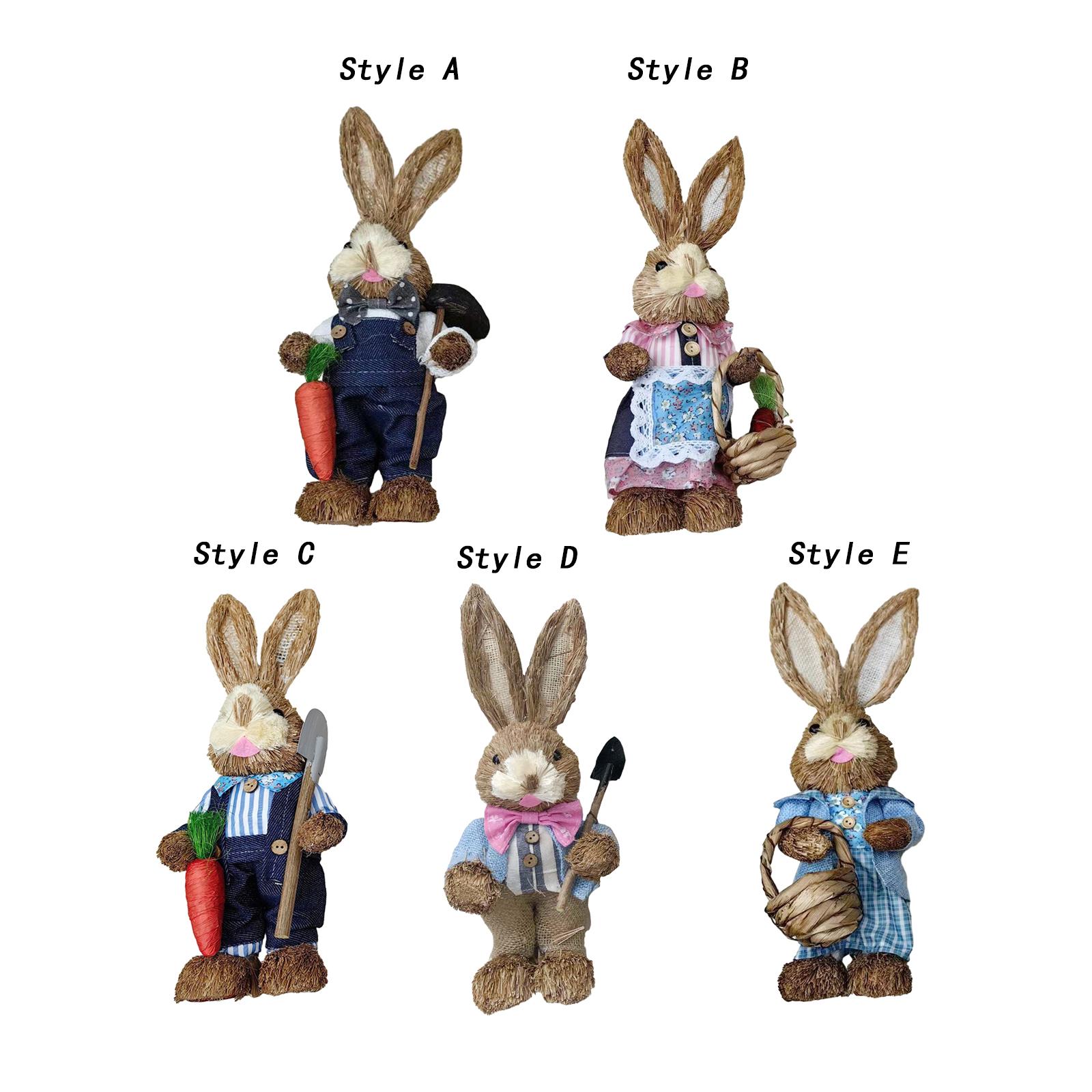 DIY Unfinished Easter Bunny Straw Material Package Cute Handmade Rabbit Standing Figurine for Garden Terrace Lightweight
