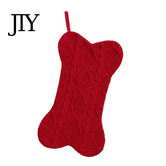 Soft Acrylic Knit Stockings Dog Christmas Stocking, 17 Inch Large Bone Shape Holiday Treasure Hunt Storage Bags Cable Knitted Fireplace Hanging